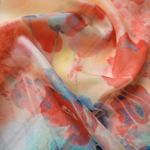 Vintage Lighweight Sheer Kimono Cardigan Poppy Floral Black Small Sheer Peach - Picture 5 of 11